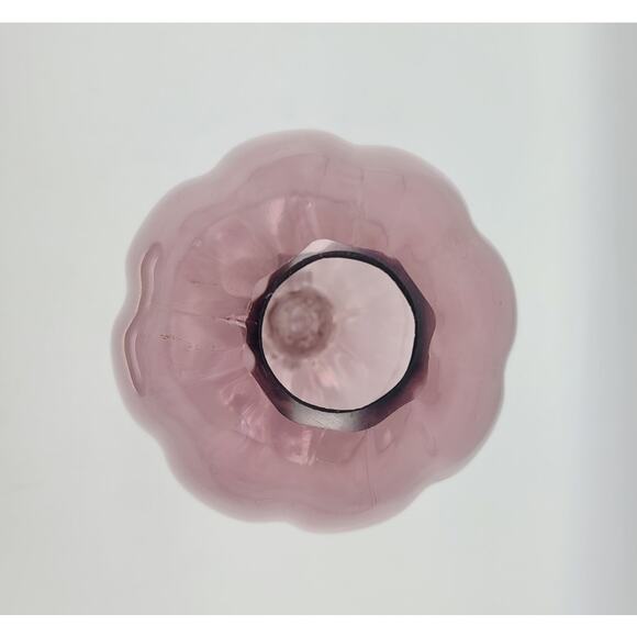 VTG Cambridge Glass 8” Ivy Amethyst Ball Vase Clear Keyhole Stem Melon Decagon - Picture 6 of 7